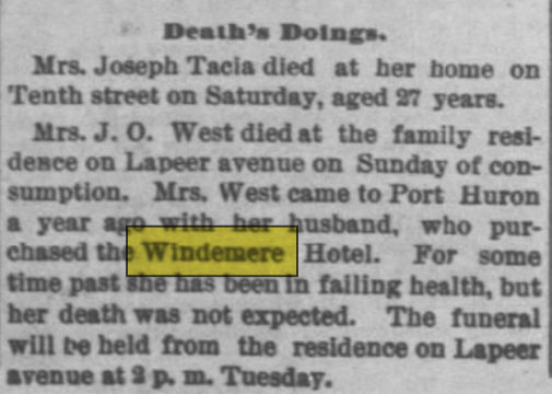 Gratiot Inn (Windemere Hotel) - Feb 1891 Article On Windemere (newer photo)